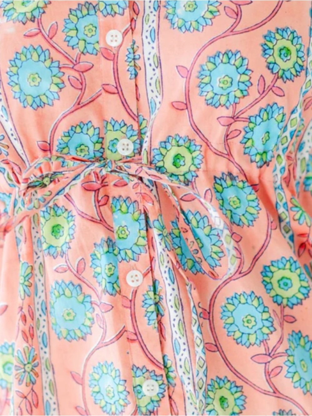 Marigold Peach Floral Button-Front Dress with Waist Tie
